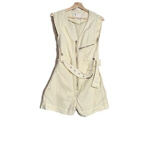 Anthropologie Womens Tan Neutral NWT $168‎ Pilcro Belted V Neck Zip Romper Sz XS
